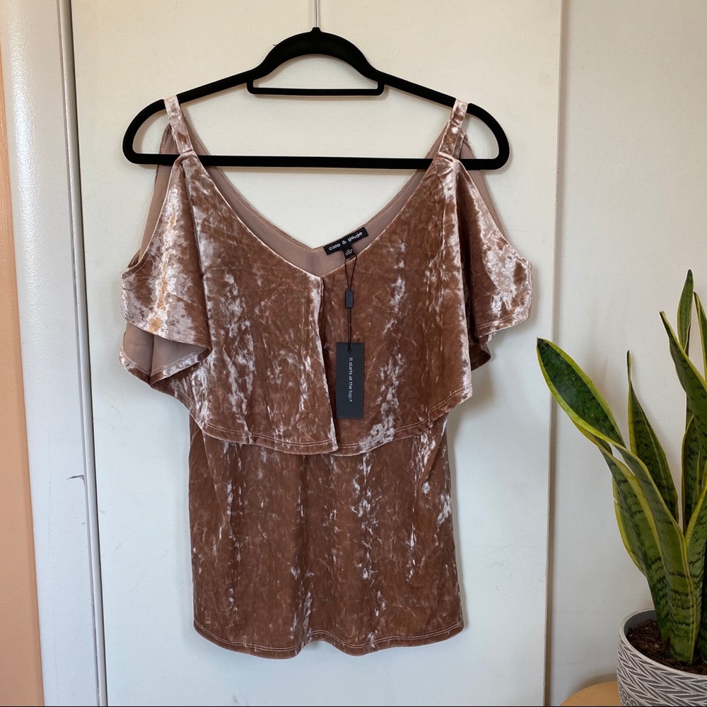 Rose Velvet Over the Shoulder Top